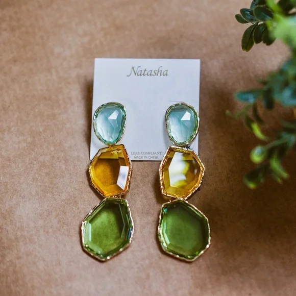 ✨NATASHA Couture Green and Yellow Statement Earrings - Picture 3 of 3